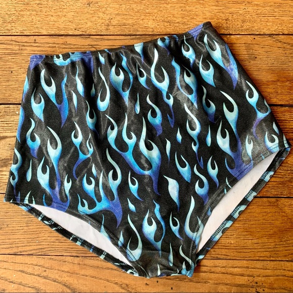 Shiny blue flame high waisted bottoms - Picture 1 of 6